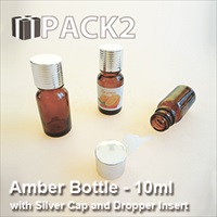 10ml Amber Bottle with Silver Cap and Dropper Insert - 10Pcs